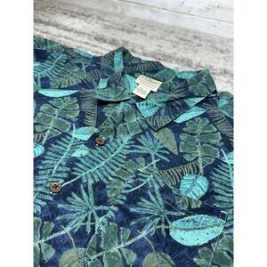 LL Bean Shirt Mens 3XL Floral Tiki Hawaiian Loop Collar Button Up Camp Polo Palm